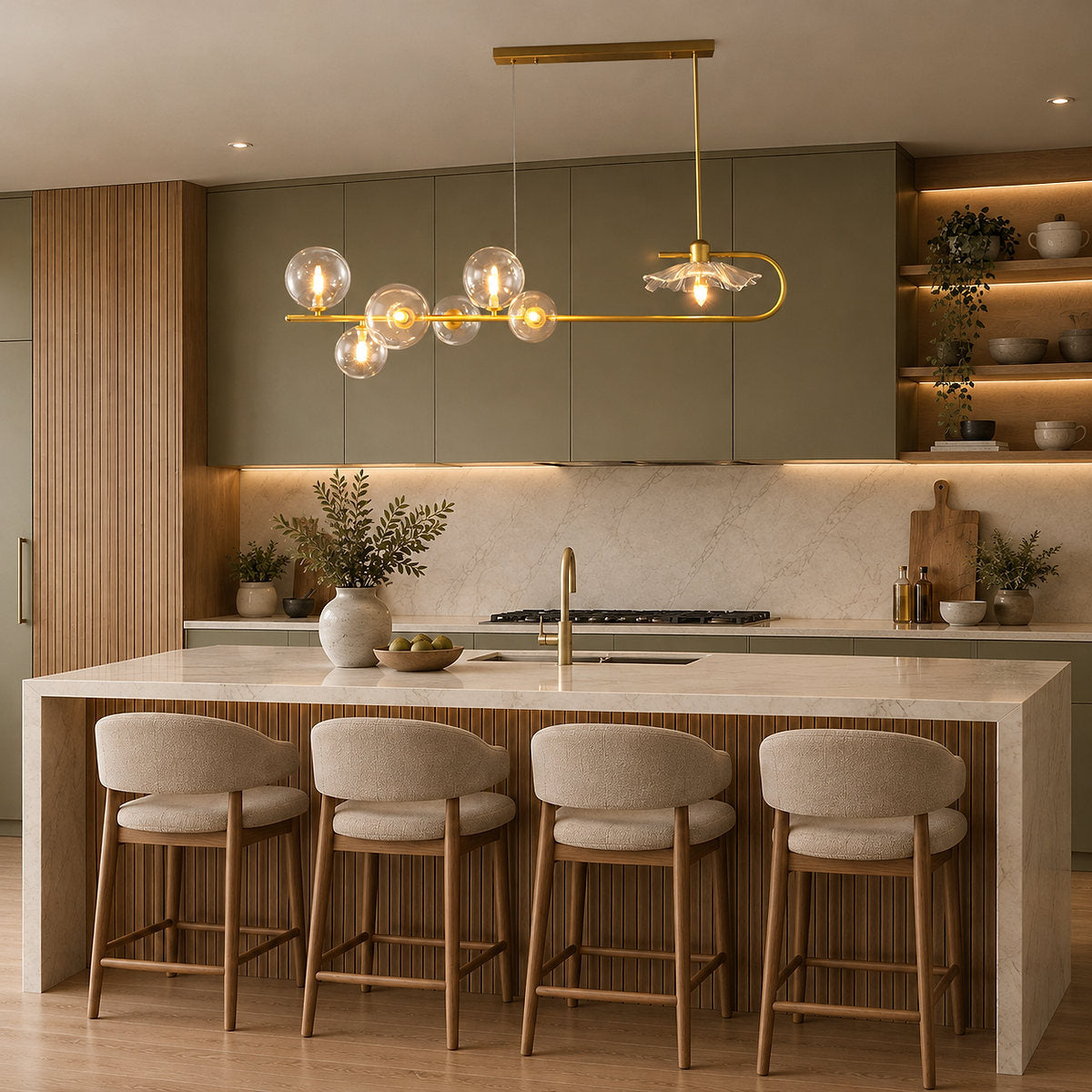 Tricolordeer Gold Metal and Glass Chandelier