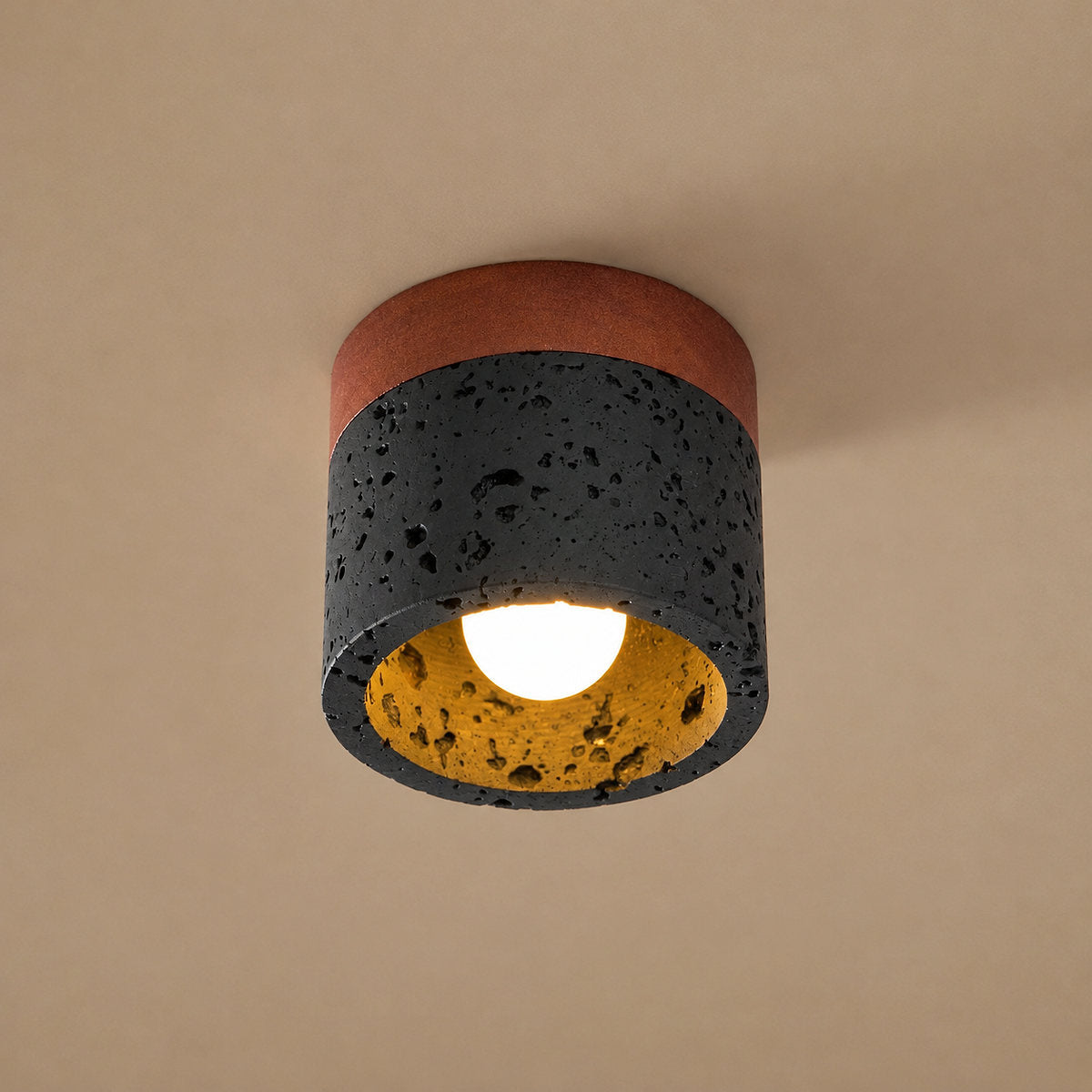Tricolordeer Black Travertine Walnut Cylinder Ceiling Light