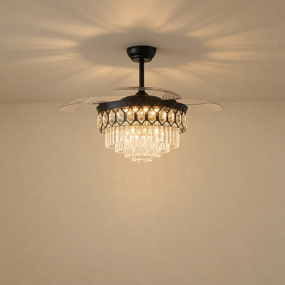 Crystal Chandelier Retractable Blade Ceiling Fan
