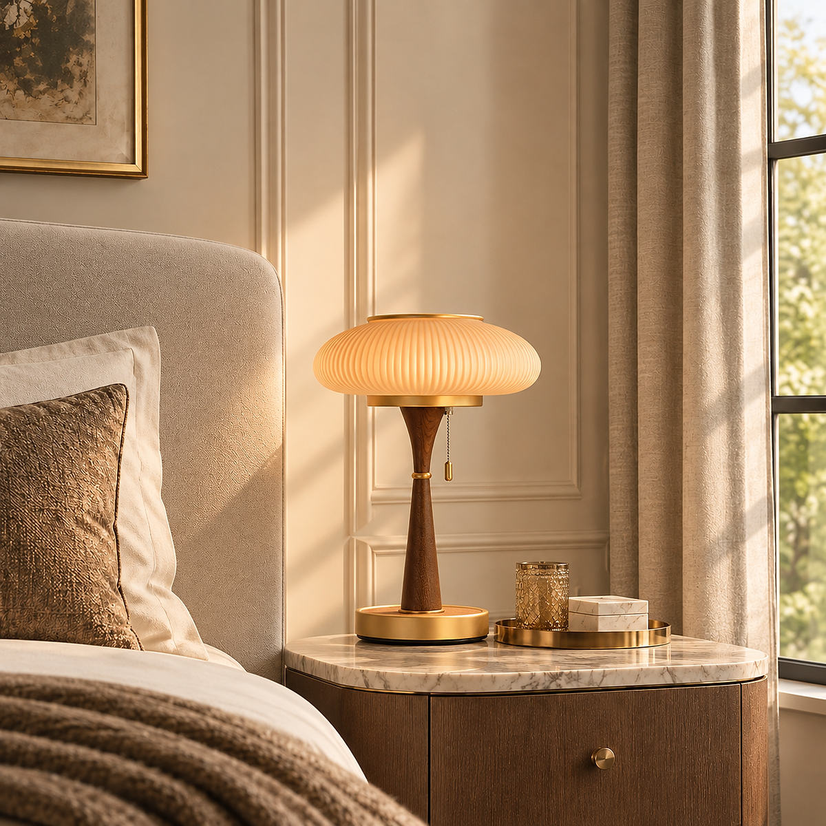 Mushroom-Cap Glass Plug-In Table Lamp