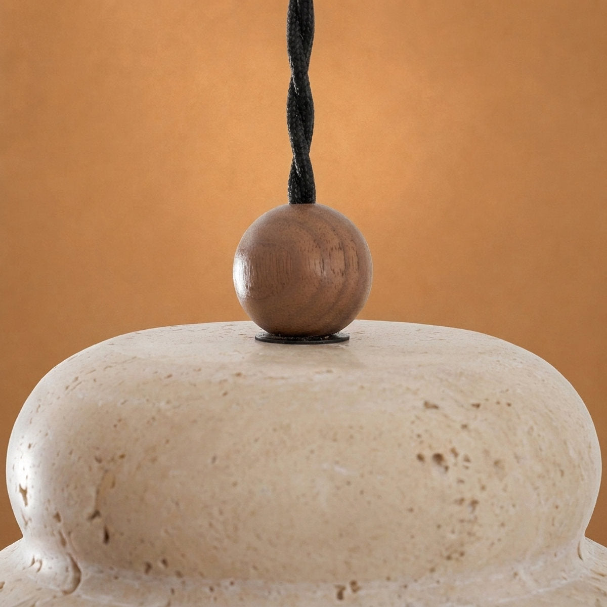 Walnut and Travertine Pendant Lamp Yellow Travertine for Dining Room & Living Room