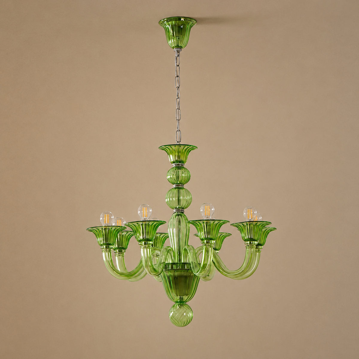 Liquid Green Hand-Blown Glass Chandelier