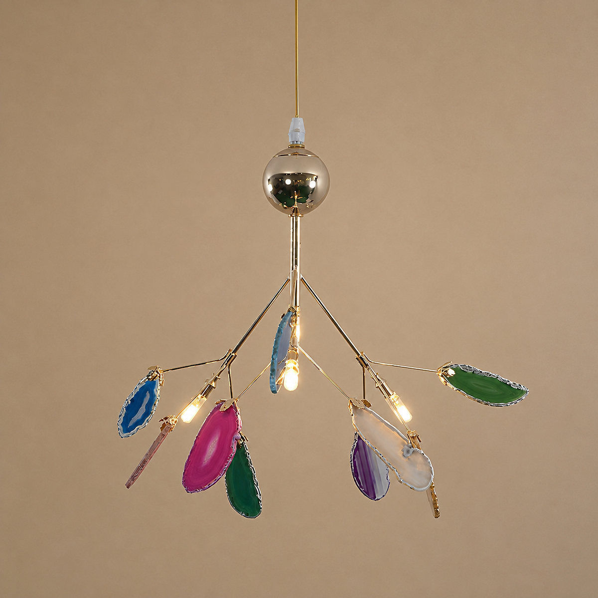 Rose Gold Chandelier with Natural Stone Slices