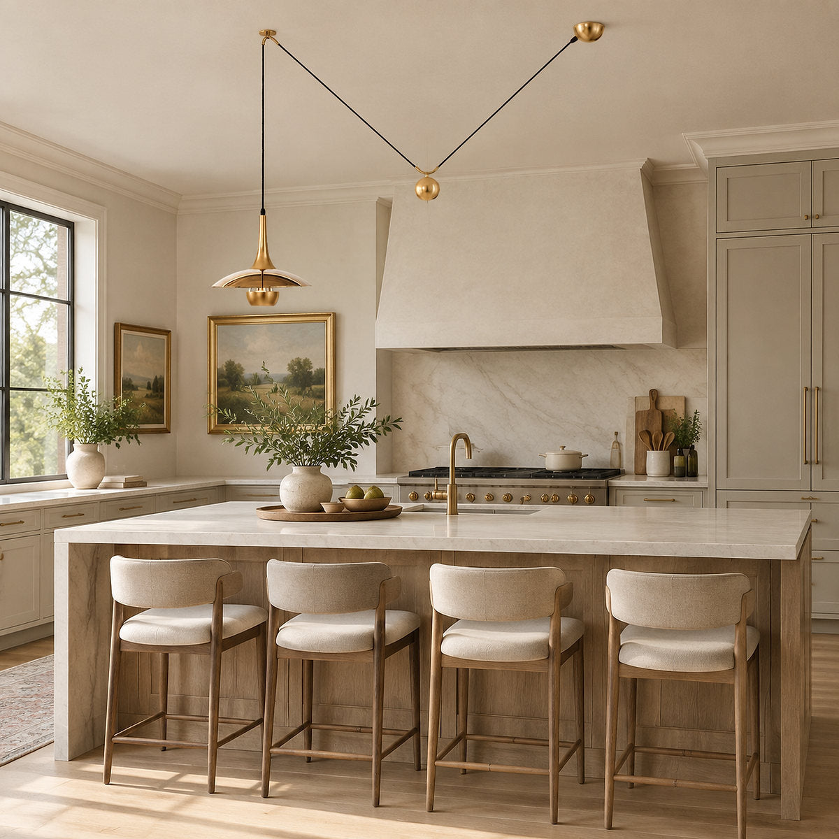 Adjustable Metal Counterweight Pendant Light for Dining Room & Living Room