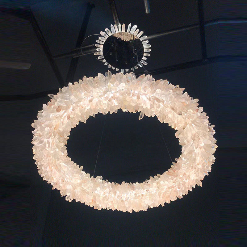 Vosa Modern Round Clear Geode Quartz Crystal Ring Chandelier