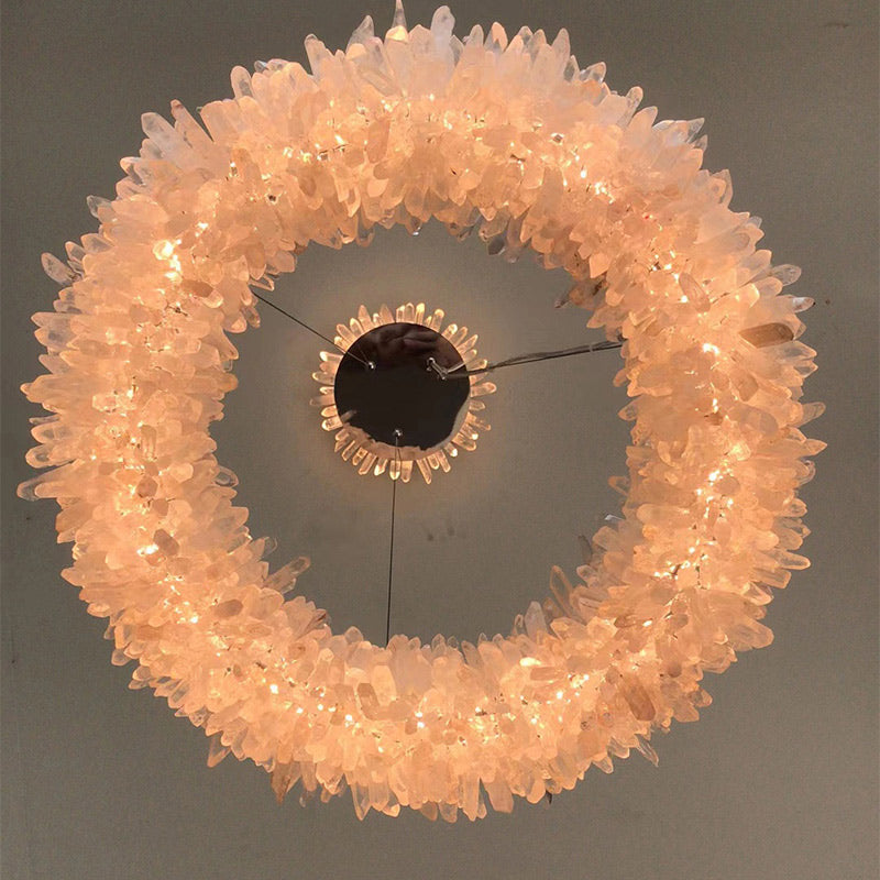 Vosa Modern Round Clear Geode Quartz Crystal Ring Chandelier