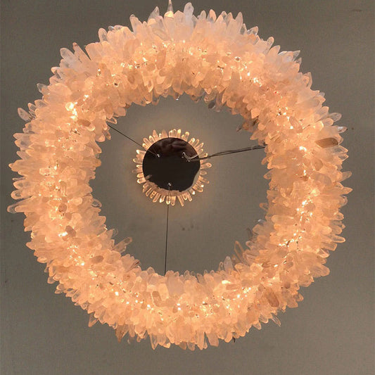 Vosa Modern Round Clear Geode Quartz Crystal Ring Chandelier