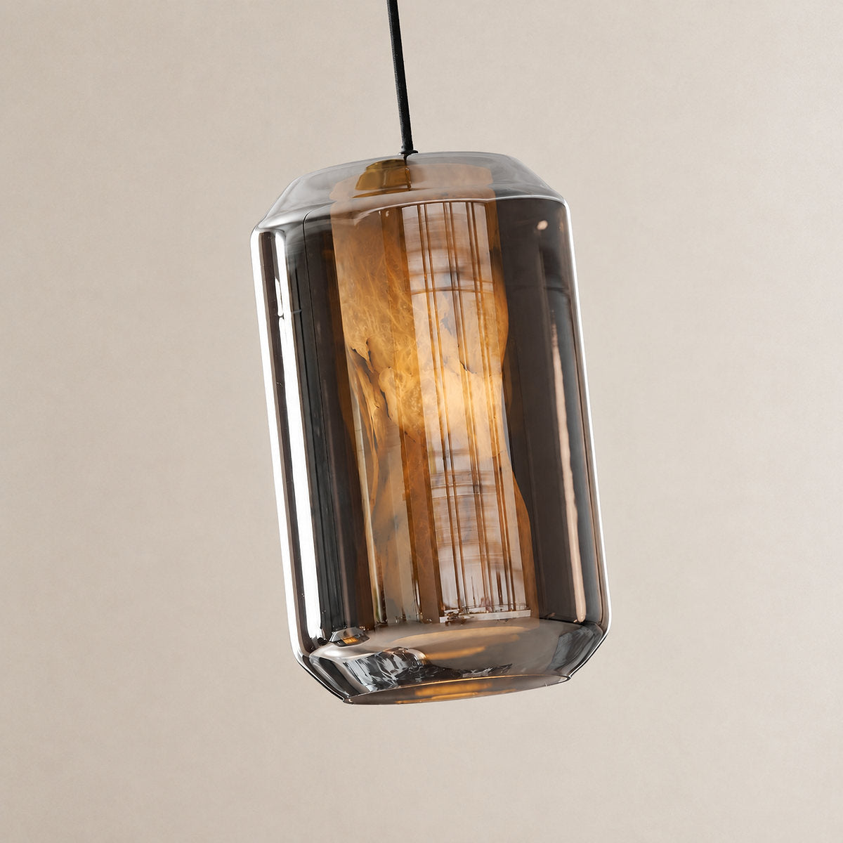 Cylinder Pendant Light in Alabaster and Glass