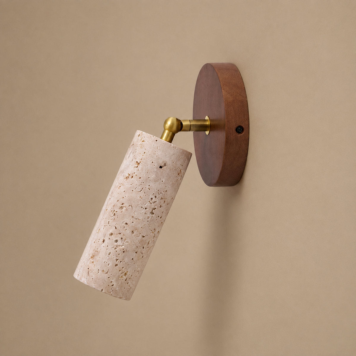 Solis Stone Spotlight, 2.6-Inch x H 6.3-Inch, Walnut Wood & Yellow Travertine, Warm Light for Bedroom & Living Room