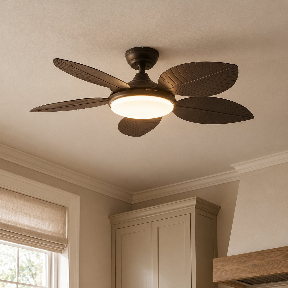 Tricolordeer Carved Palm-Leaf Dome Light Ceiling Fan