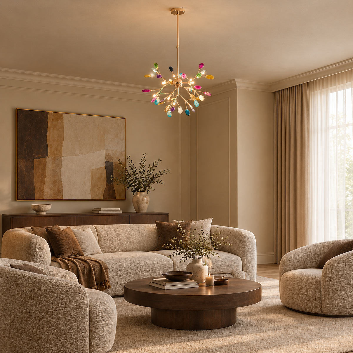 Rose Gold Chandelier with Natural Stone Slices