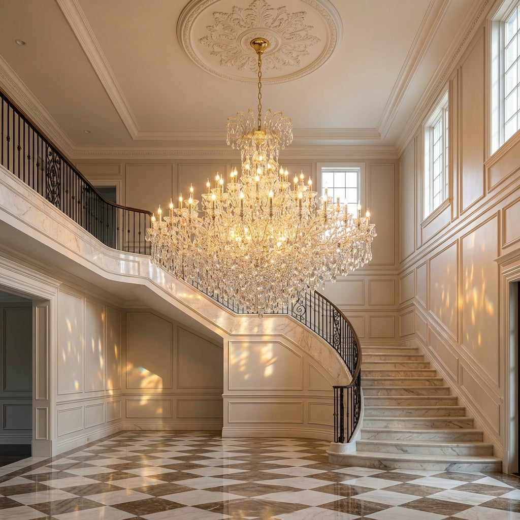 Luster Gaze Extra Large Elegant Crystal Chandelier in Branch Style with Candle Layers for Stairs Living Room and Foyer - grand American estate foyer