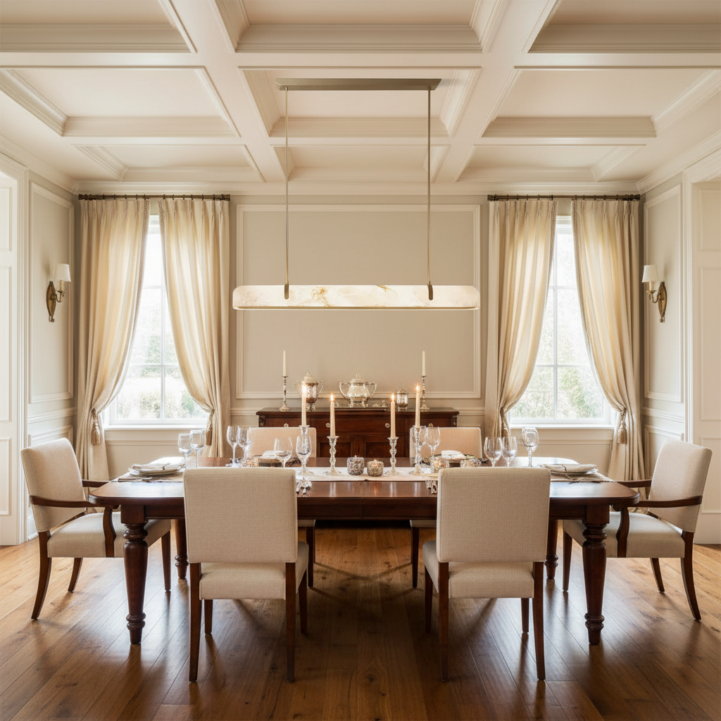 Luster Gaze Alabaster Aura Linear Chandelier - American transitional dining room