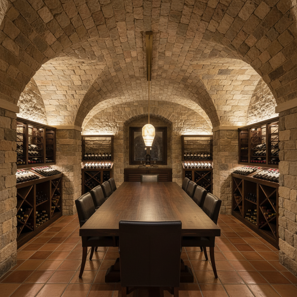 Luster Gaze Alabaster Aura Linear Chandelier - elegant American wine cellar dining room
