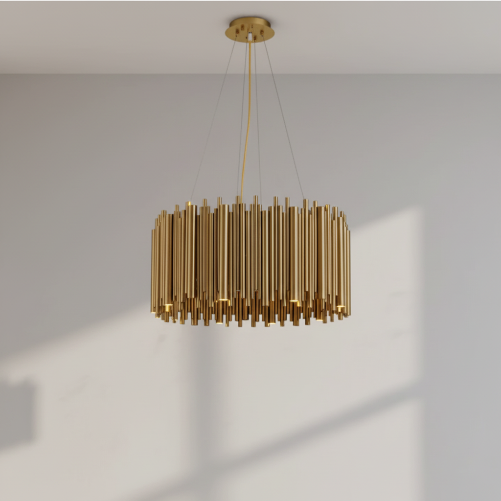 Luster Gaze Modern Classic Round Fashion Gold Tube Pendant Chandelier for Living/Dining Room - Studio Shot