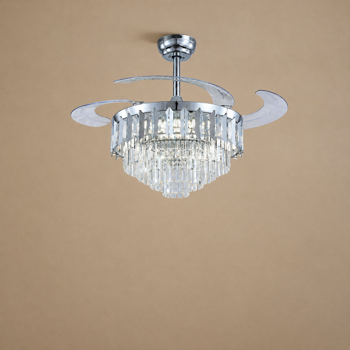 Tricolordeer Retractable Acrylic Blade Crystal Chandelier Ceiling Fan