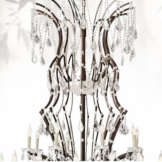 19th C. Rococo Iron & Crystal Round Dining Room Chandelier 101"