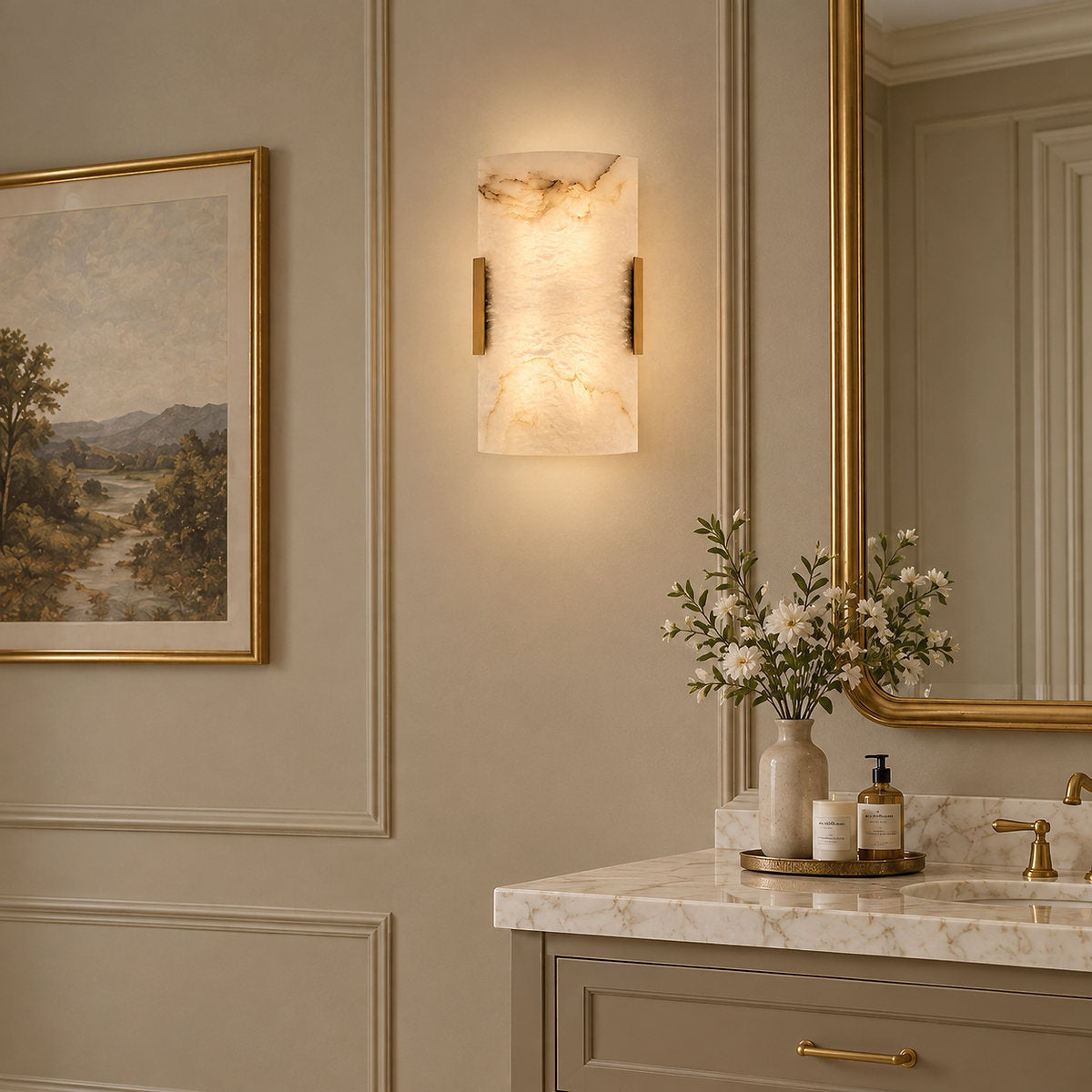 Contemporary Brass Alabaster Wall Sconce