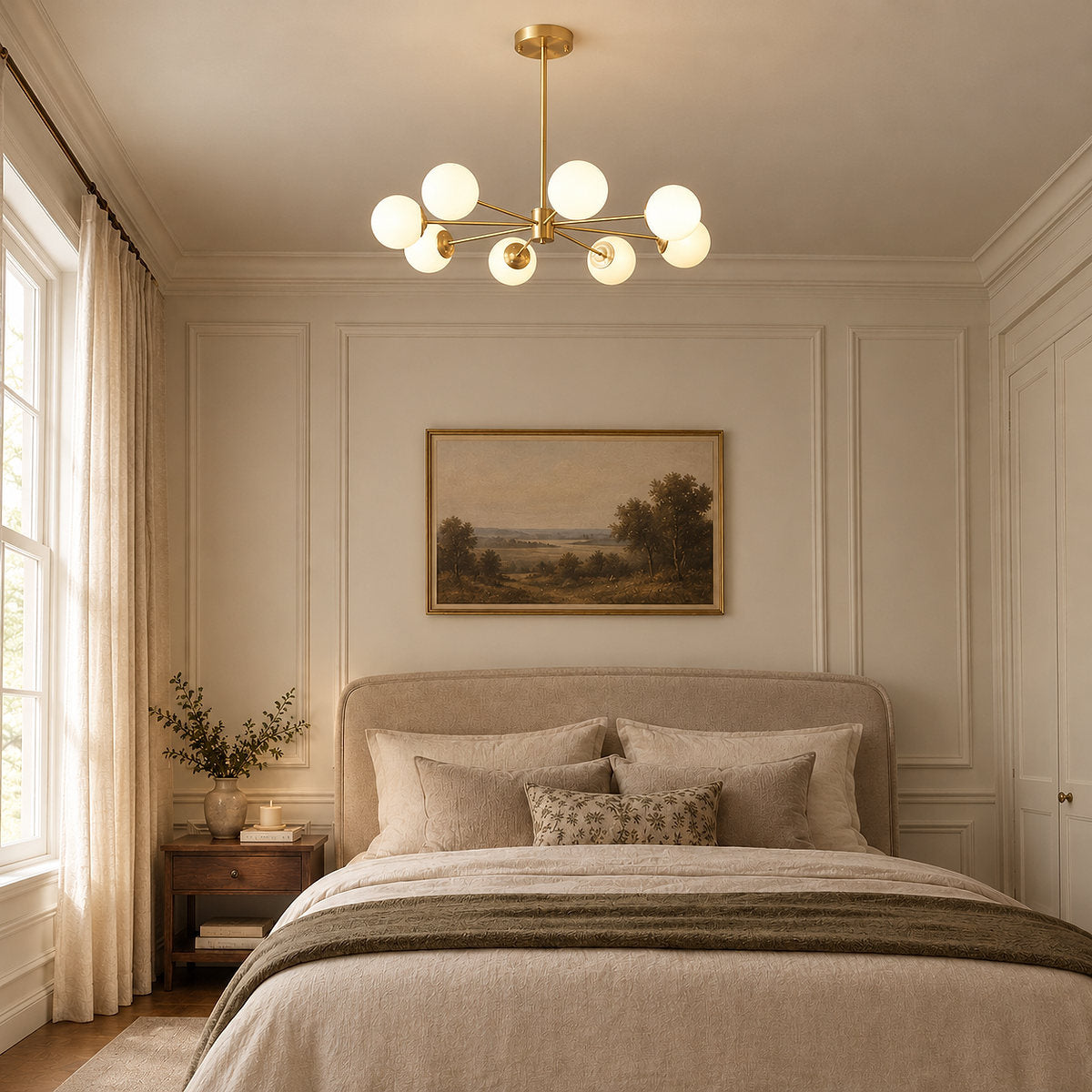 Frosted Glass Orb Brass Chandelier