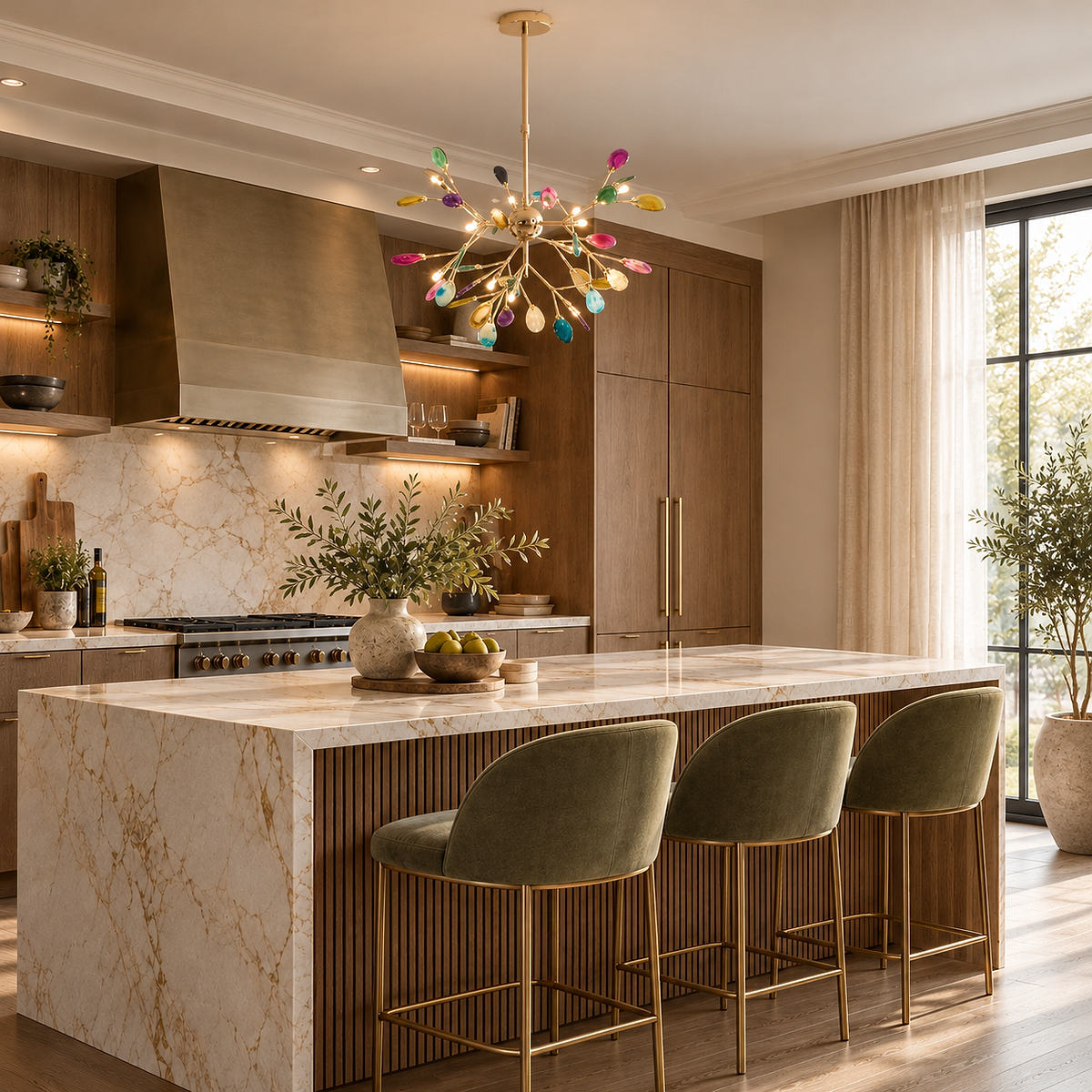 Rose Gold Chandelier with Natural Stone Slices
