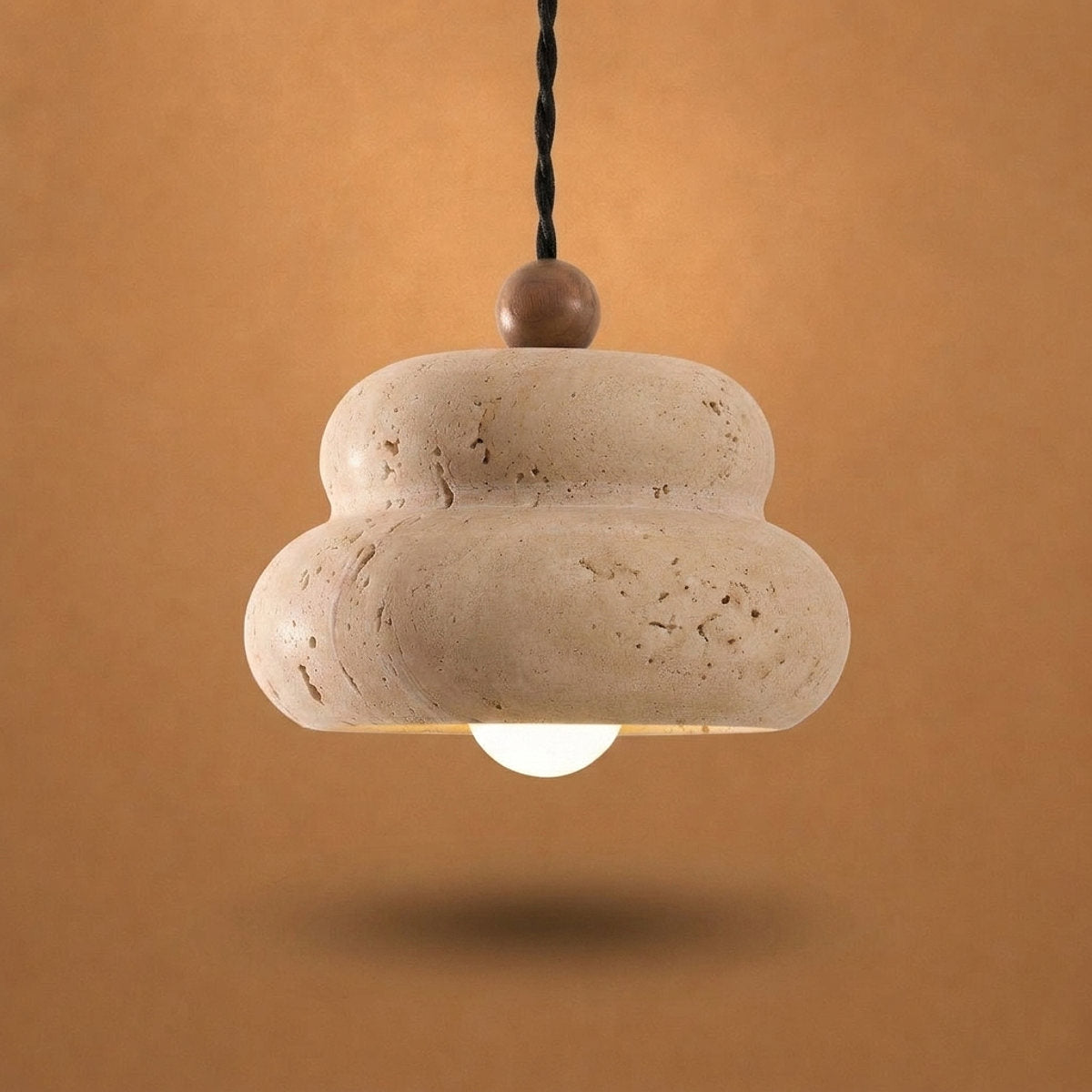 Walnut and Travertine Pendant Lamp Yellow Travertine for Dining Room & Living Room