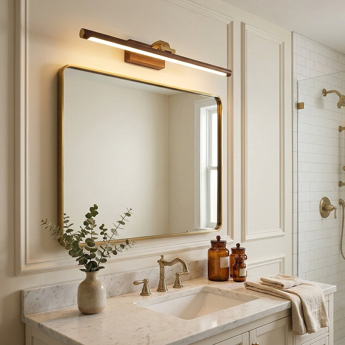 Walnut Color Linear LED Wall Lamp, 15.7~27.5-Inch x H 3.3-Inch, Walnut, Warm Light for Living Room & Dining Room