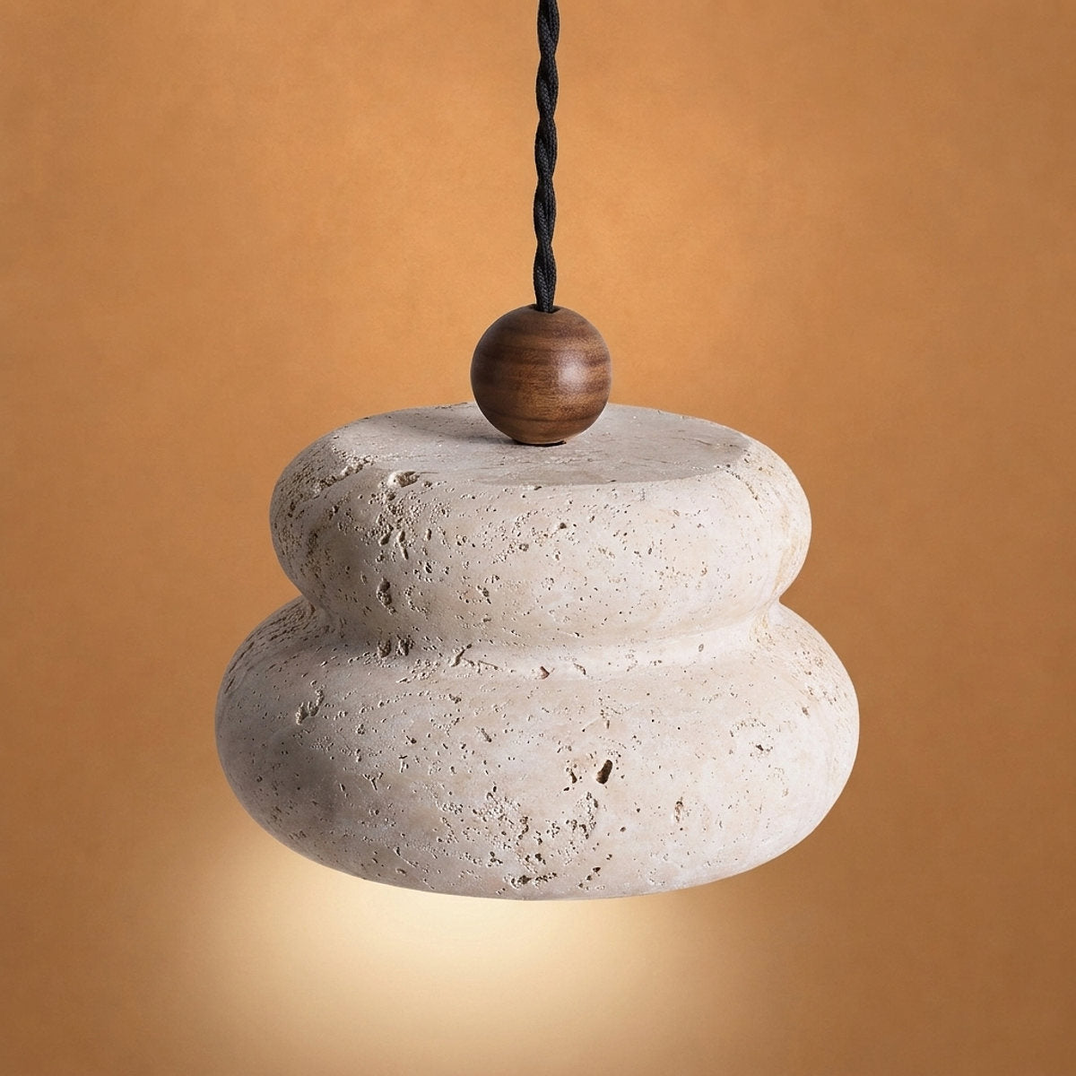 Walnut and Travertine Pendant Lamp Yellow Travertine for Dining Room & Living Room