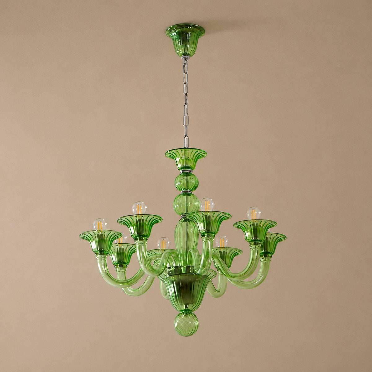Liquid Green Hand-Blown Glass Chandelier