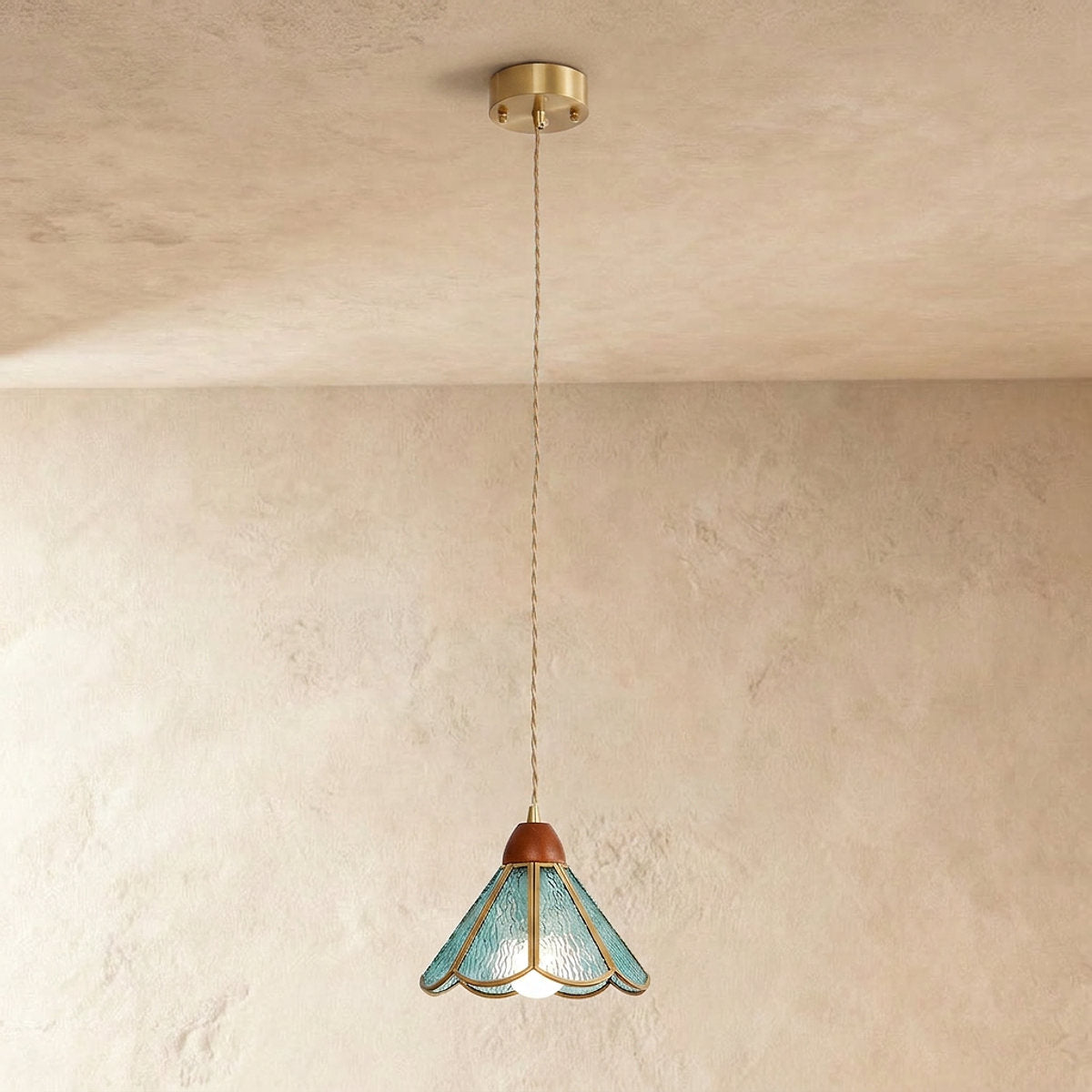 Artisan Glass and Wood Pendant Lamp for Dining Room & Living Room