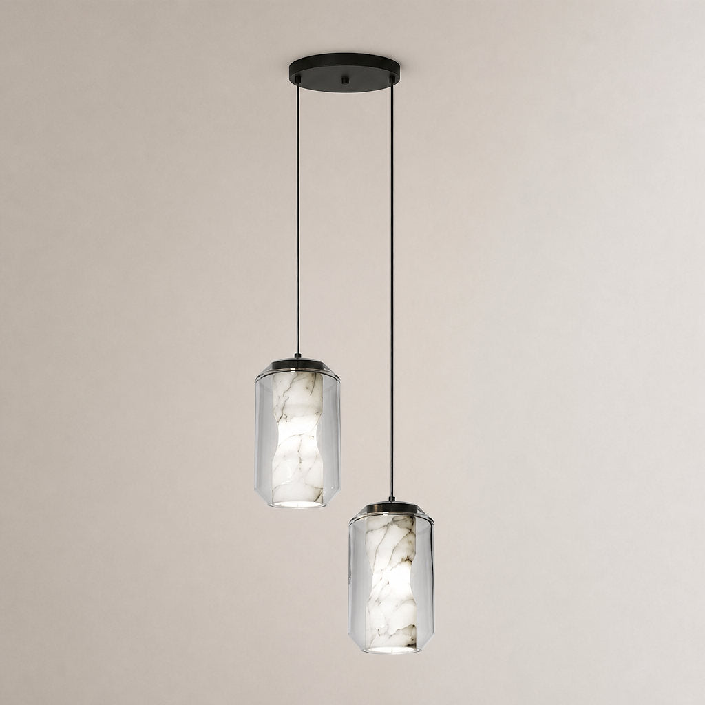 Cylinder Pendant Light in Alabaster and Glass