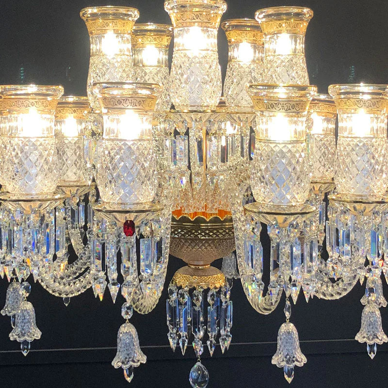 15 Lights Crystal Chandelier Gold & Clear Crystal Lighting
