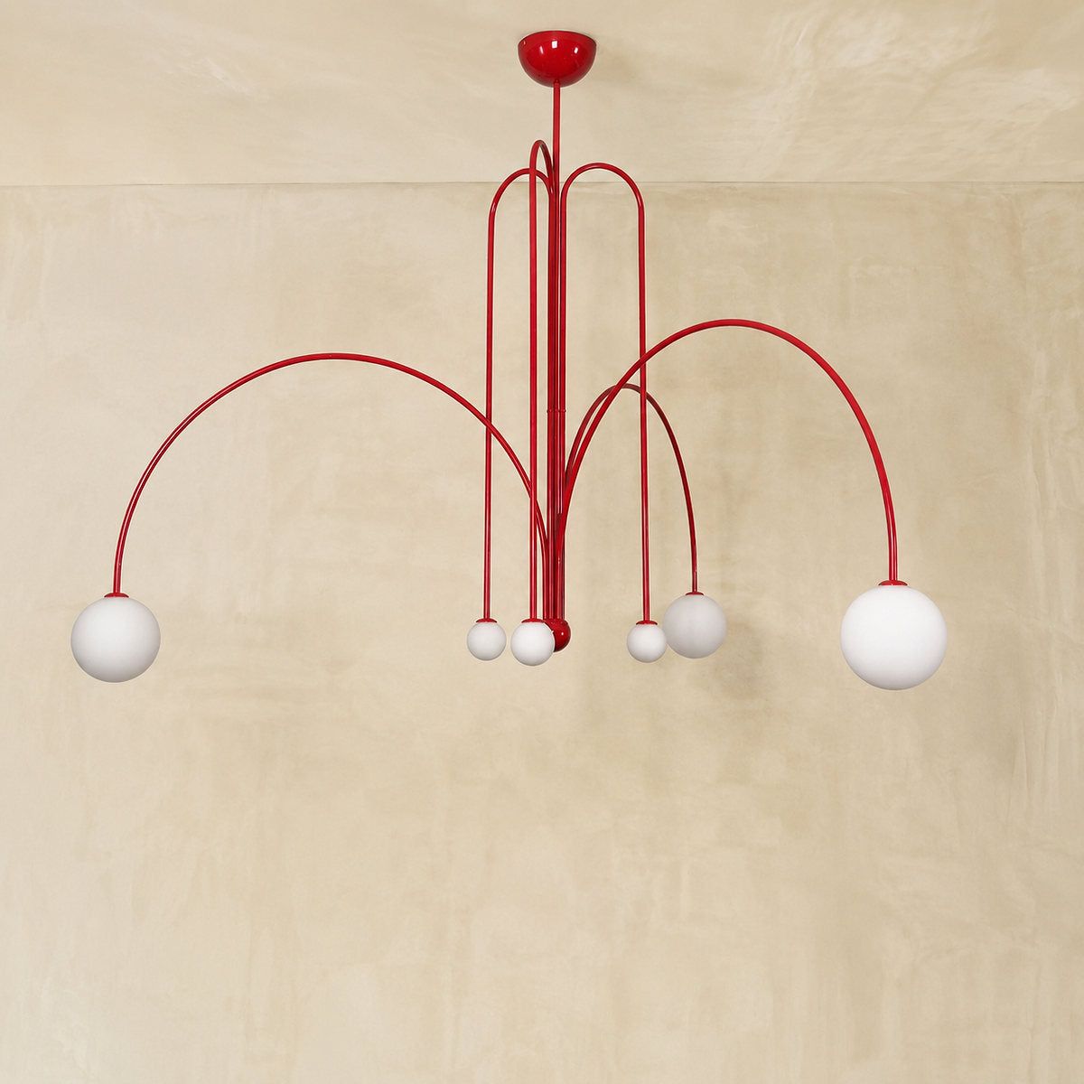 Sculptural Multi-Head Nickel and Glass Chandelier