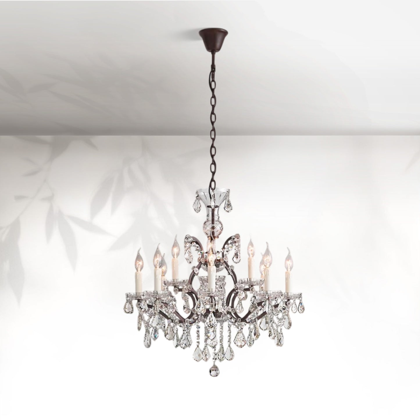 19th C. Rococo Iron & Crystal Round Dining Room Chandelier 28"