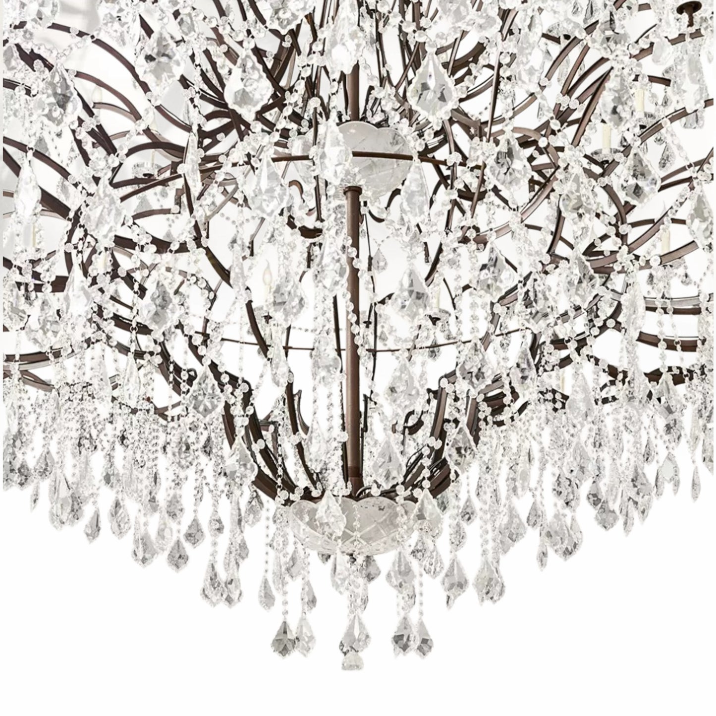 19th C. Rococo Iron & Crystal Round Dining Room Chandelier 101"
