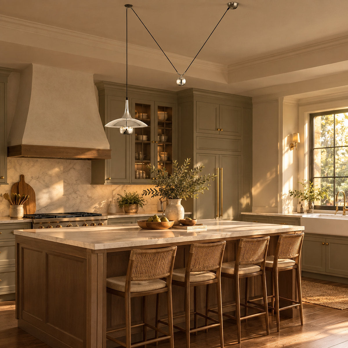 Adjustable Metal Counterweight Pendant Light for Dining Room & Living Room
