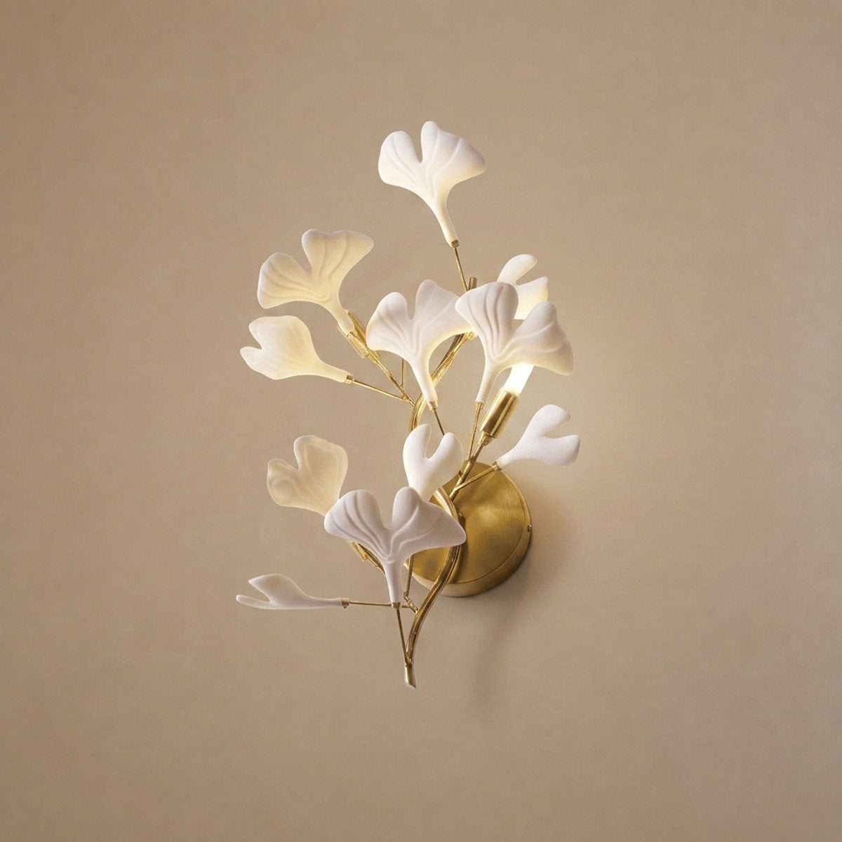 Gingko Wall Lamp, 13.8~15.7-Inch x H 19.7~23.6-Inch, Gold & White for Living Room
