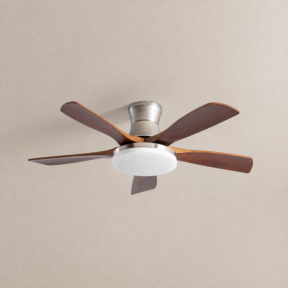Liam Ceiling Fan Light, 42~52-Inch x H 11-Inch, Bronze & Walnut Wood, Three-Color Light for Living Room