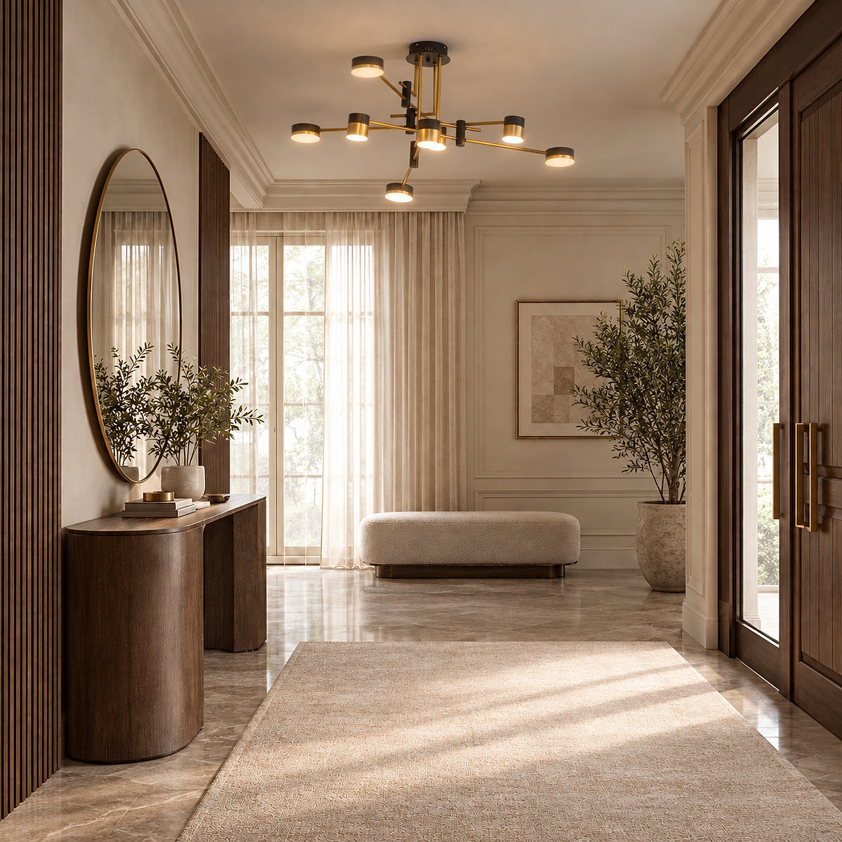 Sculptural Gold and Black LED Chandelier