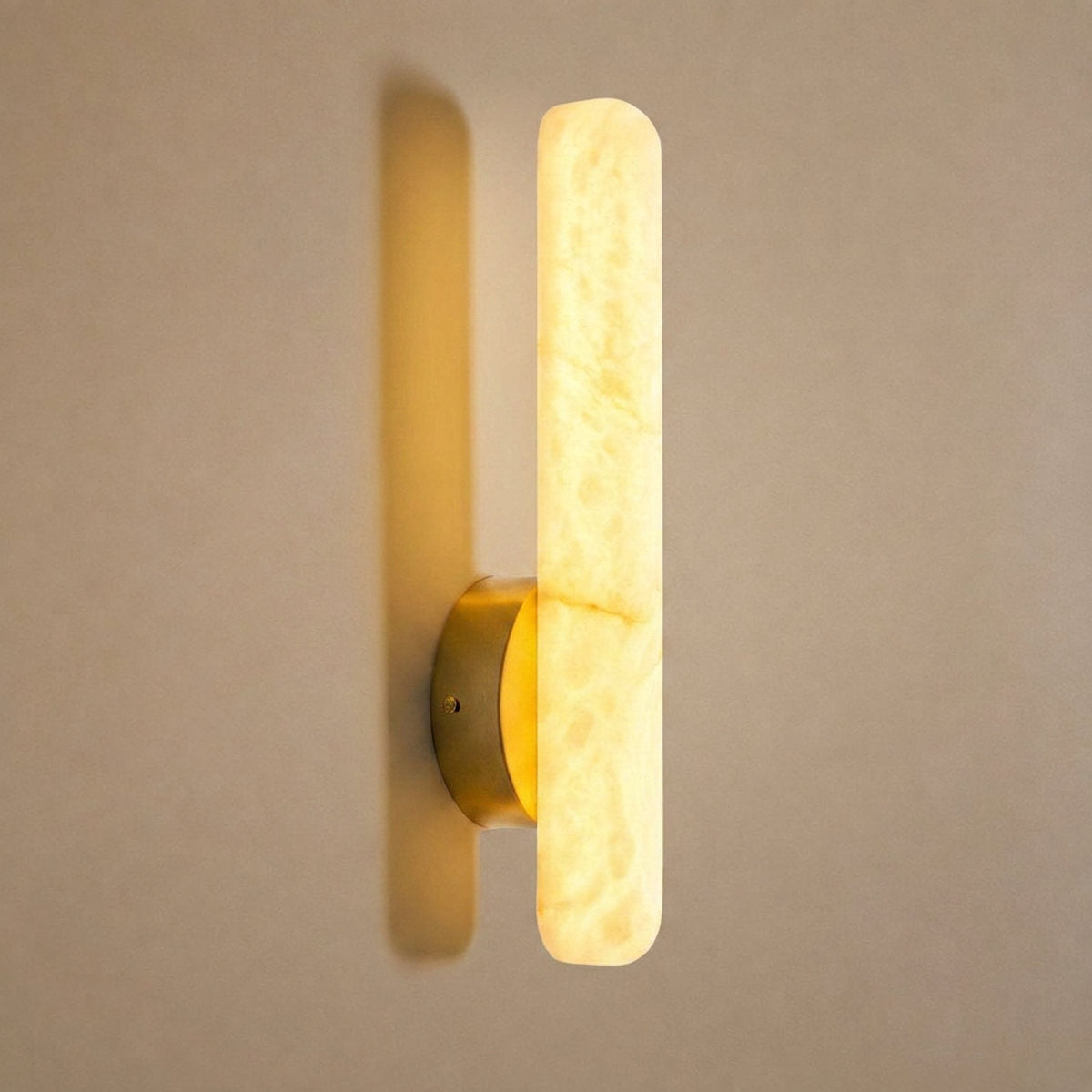 Alabaster Rod Wall Lamp, 1.9-Inch x H 15.7~23.6-Inch, Brass & White, Warm Light for Living Room & Dining Room
