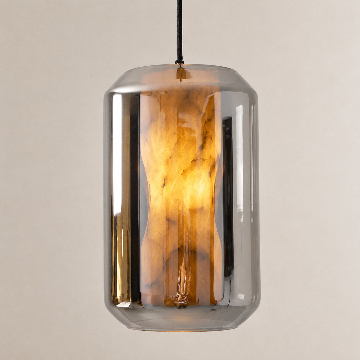 Cylinder Pendant Light in Alabaster and Glass
