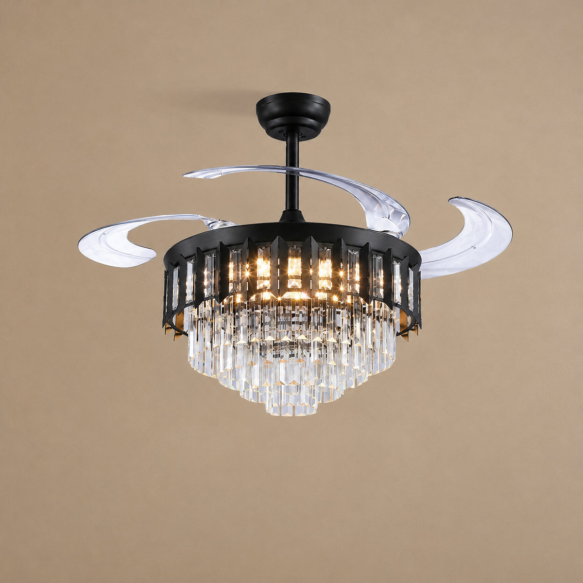 Tricolordeer Retractable Acrylic Blade Crystal Chandelier Ceiling Fan