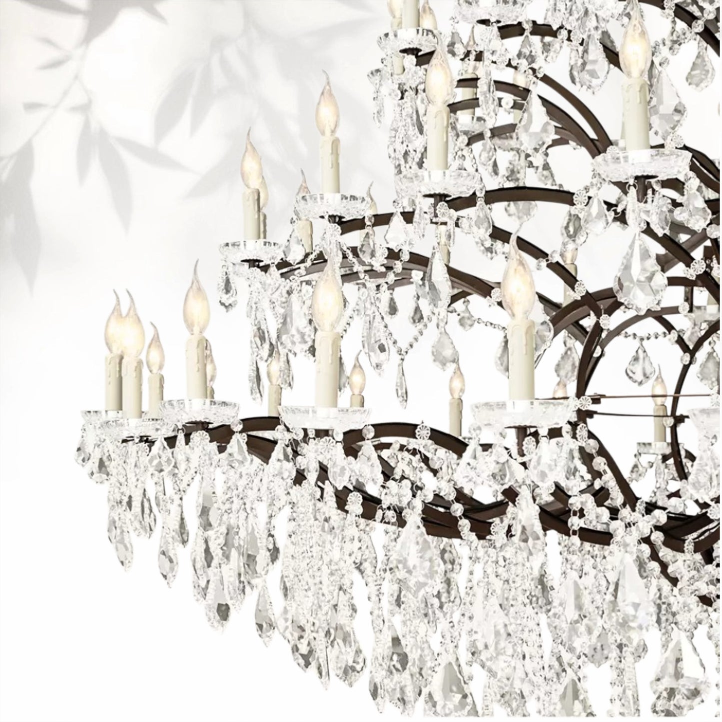 19th C. Rococo Iron & Crystal Round Dining Room Chandelier 101"
