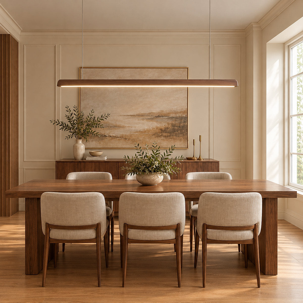 Walnut Wood Linear LED Pendant Light