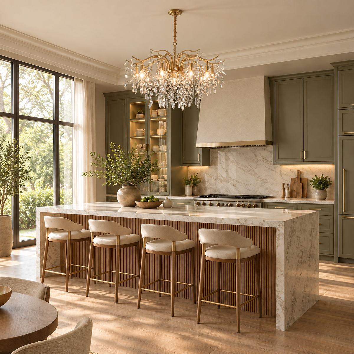 Hanging Crystal and Brass Chandelier