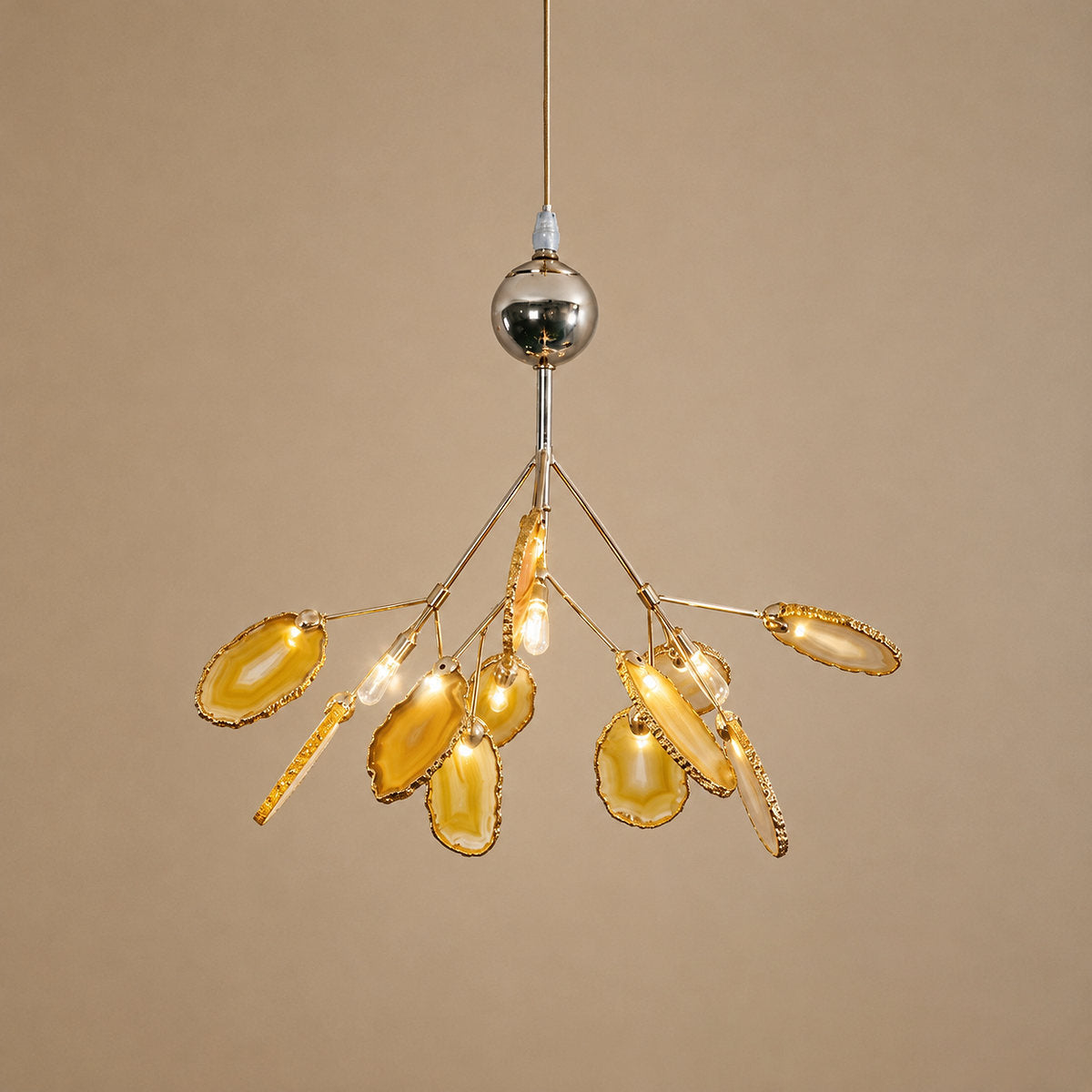 Rose Gold Chandelier with Natural Stone Slices