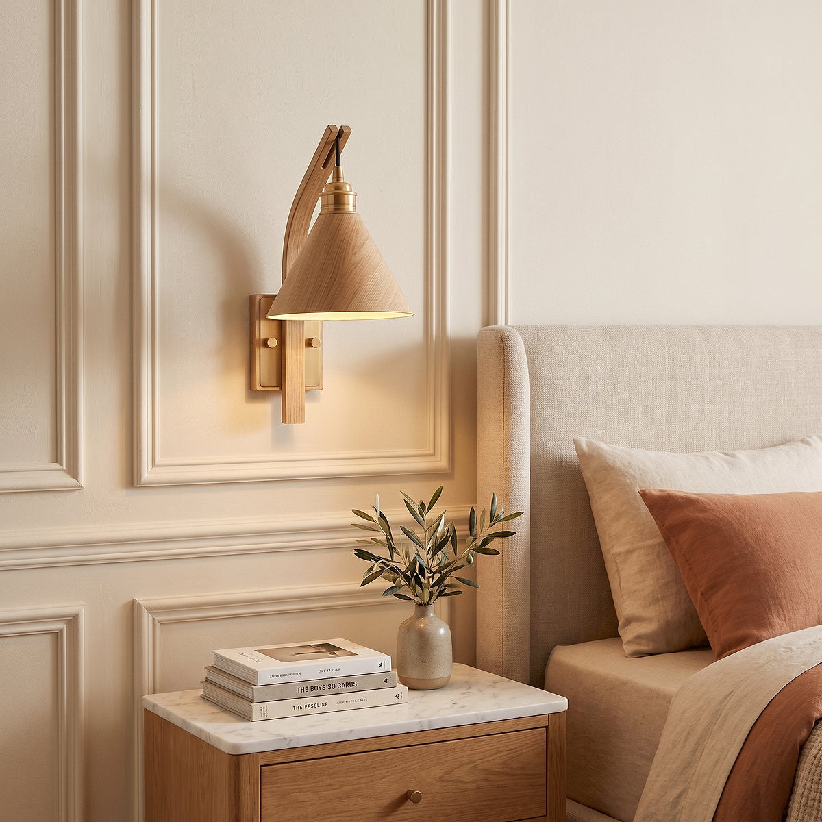 Camber Arc Wall Lamp, 6.7-Inch x H 13.0-Inch, Walnut & Wood for Living Room