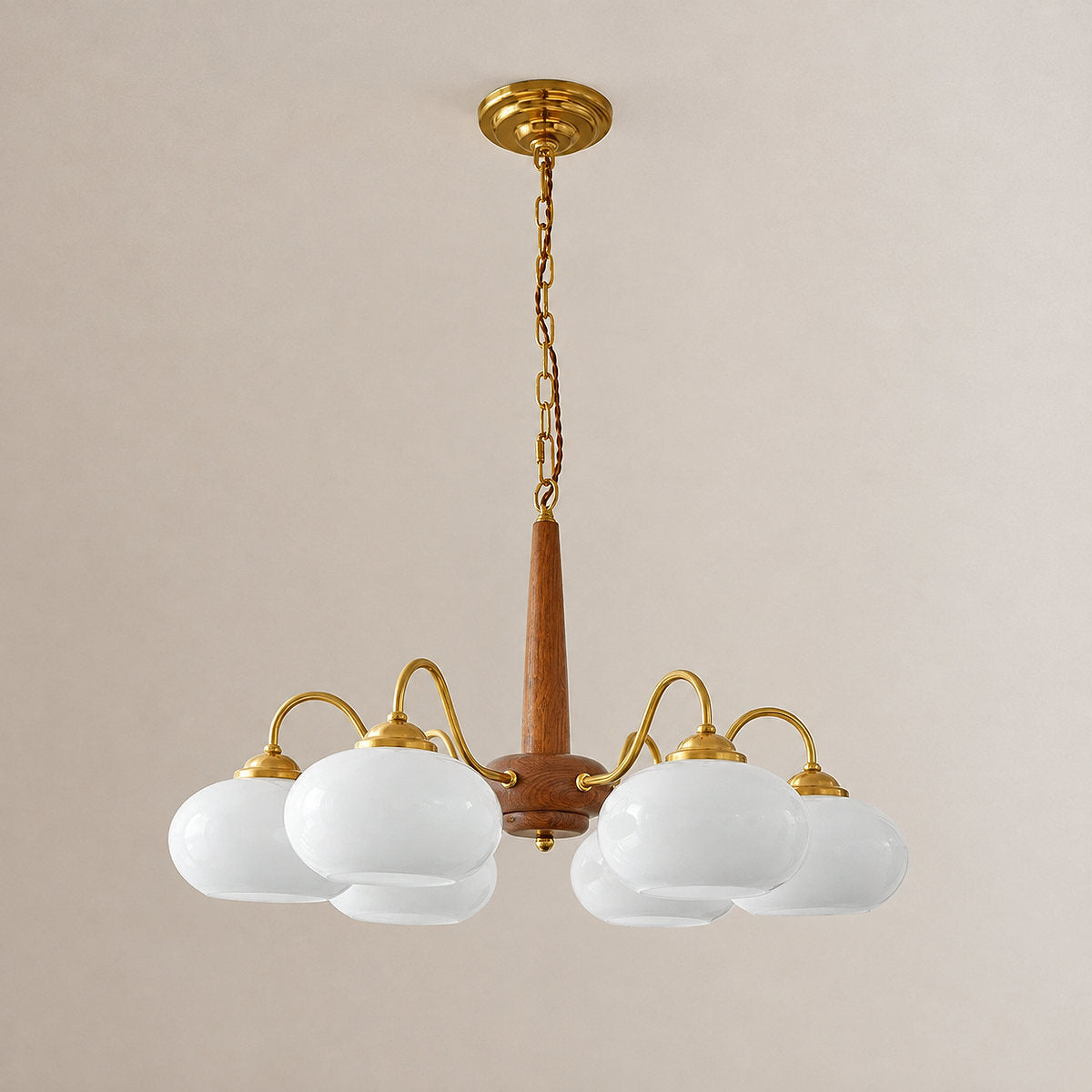 Tricolordeer Walnut Wood Brass Glass Chandelier