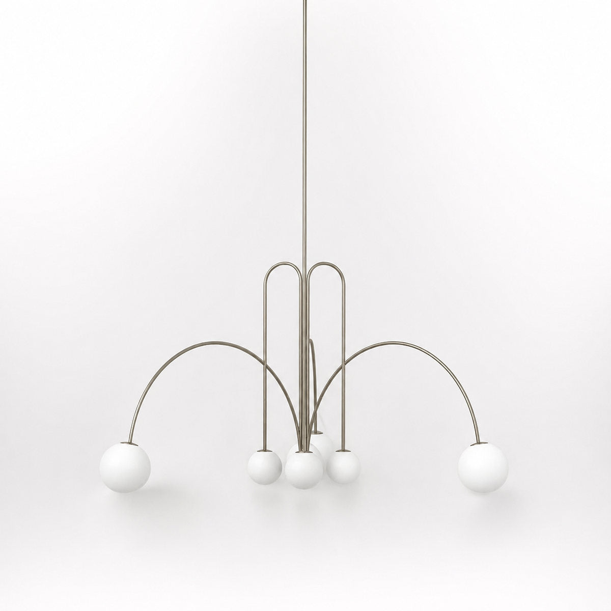 Sculptural Multi-Head Nickel and Glass Chandelier