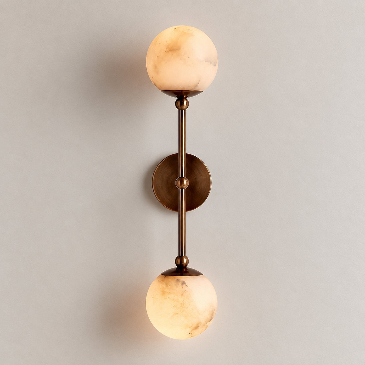 Celestial Double Alabaster Wall Lamp, 4.7-Inch x H 4.7~23.6-Inch, Antique Bronze & White, Warm Light for Living Room & Dining Room