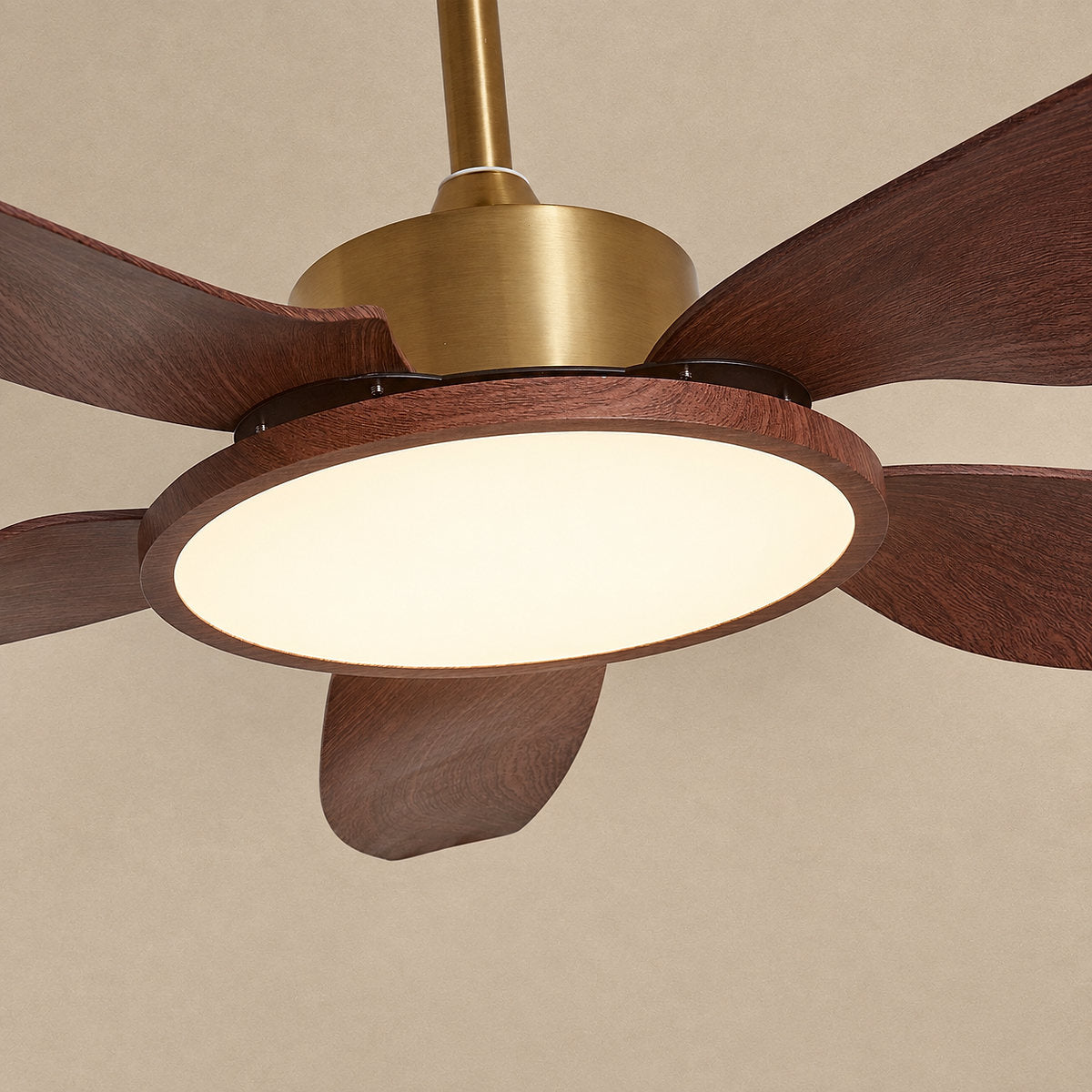 Sirocco Breeze Ceiling Fan Light, 42~48-Inch x H 13.8-Inch, Walnut Grain & Gold & White, Three-Color Light for Living Room